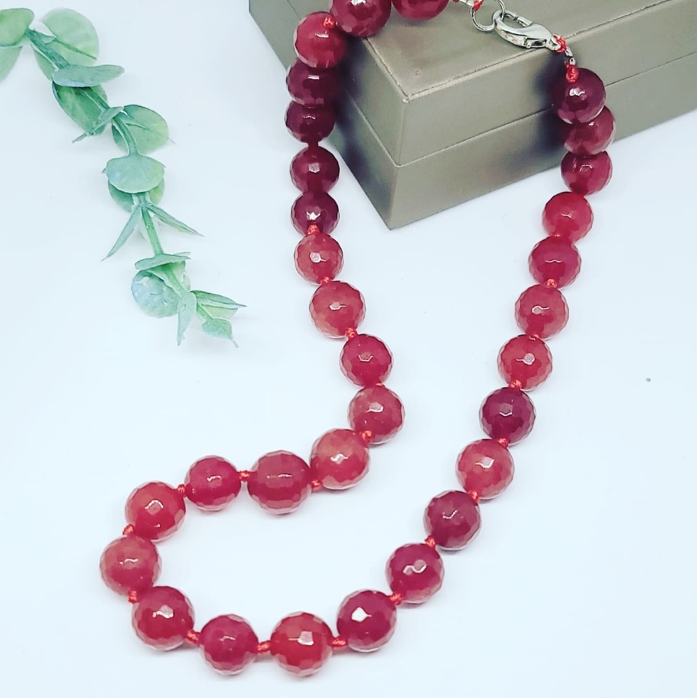 Faceted Red Agate beaded necklace 12 mm
